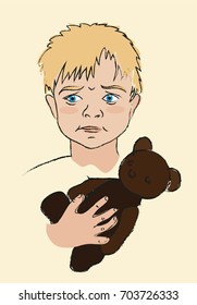 A boy with a teddy bear. Vector illustration