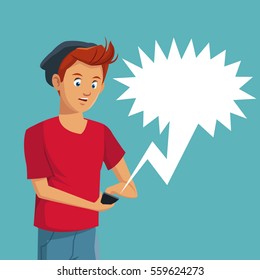 boy teen user smartphone conversation bubble speech