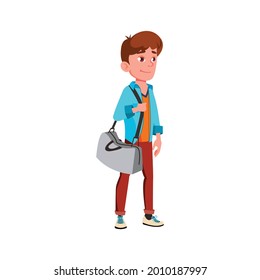 boy teenager going to training with sportive bag cartoon vector. boy teenager going to training with sportive bag character. isolated flat cartoon illustration