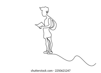 boy teenager outside book read school go line concept