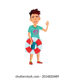 boy teenager rescuer with lifebuoy in swimming pool cartoon vector. boy teenager rescuer with lifebuoy in swimming pool character. isolated flat cartoon illustration