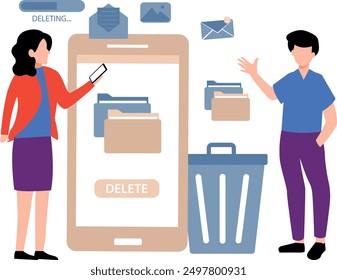 A boy is telling a girl how to delete folders.