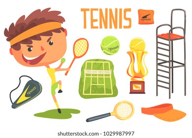 Boy Tennis Player,Kids Future Dream Professional Occupation Illustration With Related To Profession Objects