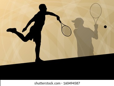 Boy tennis players active sport silhouettes vector background illustration