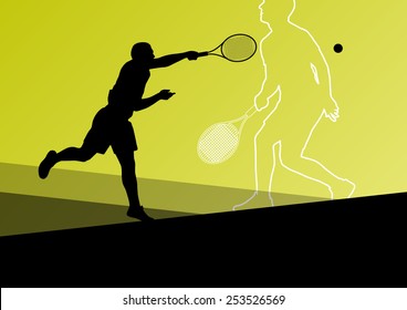 Boy tennis players active sport silhouettes vector abstract background illustration