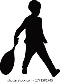un niño con raqueta de tenis, vector de silueta