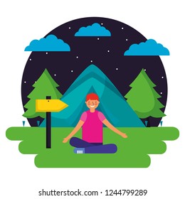 boy tent forest night camping