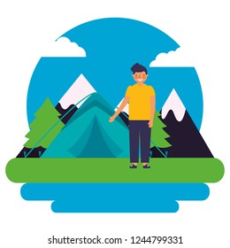 boy tent mountains day landscape camping