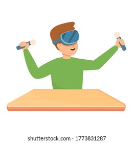 Icono de auriculares de prueba de niño vr. Caricatura del icono vectorial de la cabeza de prueba de niño para diseño web aislado en fondo blanco