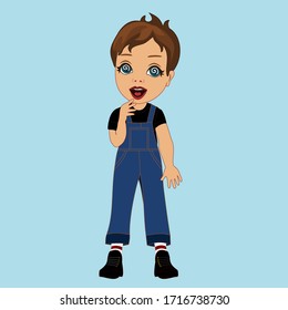 boy that is expressing overwhelming joy with wide smile and hypnotized spiral eyes, simple colored emoticon, vector emoji in color, funny cartoon character