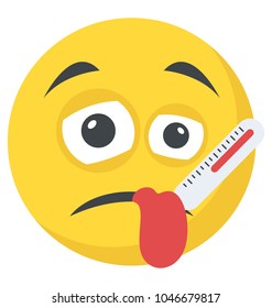Boy with thermometer showing sickness concept