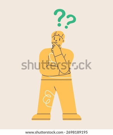 Boy think and wonder. Colorful vector illustration
