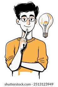 Boy Thinking with an Idea. Flat Vector Illustration