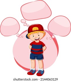 A boy thinking with many callouts illustration
