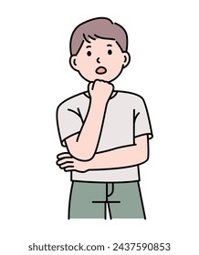 A boy is thinking on his chin.