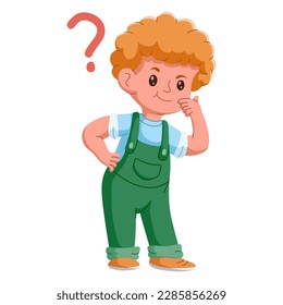 A boy thinking with question mark in callouts. Vector illustration