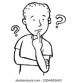 Boy Thinking with Question Mark Symbols Vector Simple Thinking Vector Thinking Boy Clipart