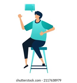 Boy thinking with sending message isolated illustration