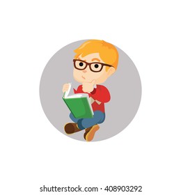 Boy thinking when reading book