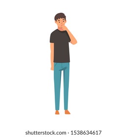 Boy thinks about something cartoon vector illustration