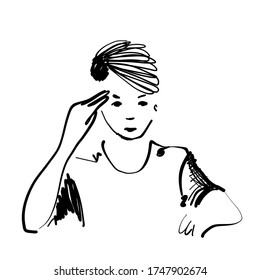 Boy thinks. Schoolboy illustration. Sketch