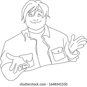 A boy thinks, a young boy thinks of something, a happy boy - coloring page