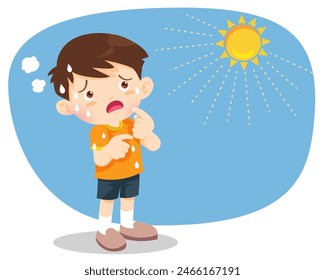 boy thirsty from heat of the summer sun.boy feels so thirsty because of hot weather