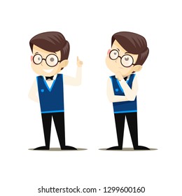 The boy thought and joyful boy found a solution. Vector illustration.