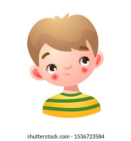 Boy with thoughtful and confused face expression vector illustration