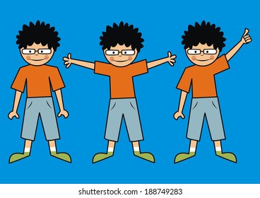 Boy, three positions, vector icon
