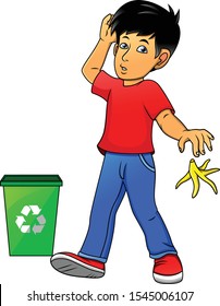 boy throw garbage on the street