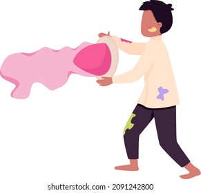 Boy throw paint powder semi flat color vector character. Dynamic figure. Full body person on white. Holi isolated modern cartoon style illustration for graphic design and animation