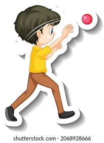 A boy throwing ball cartoon character sticker illustration