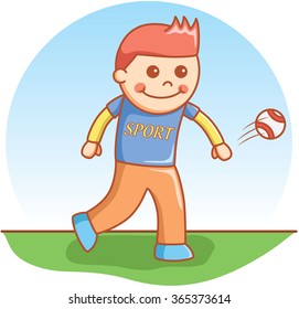 boy throwing ball doodle cartoon 