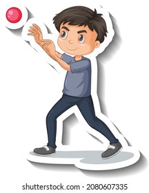 Boy throwing ball on white background illustration