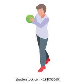Boy throwing bowling ball icon. Isometric of boy throwing bowling ball vector icon for web design isolated on white background
