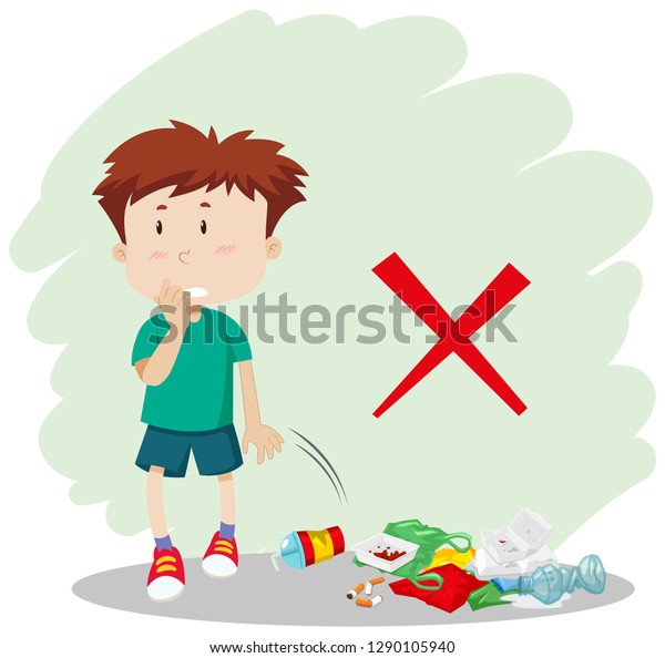 Boy Throwing Garbage On Street Illustration Stock Vector (Royalty Free ...