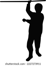 ein Junge, der einen Stock wirft, Silhouettenvektor
