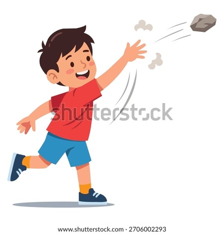 boy throwing stones on a plain white background