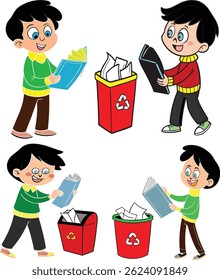 A boy throwing wastage vector art