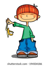 boy throws banana's peel