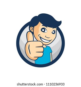 Boy with thumb up mascot logo