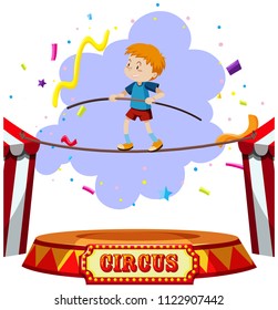 A Boy Tightrope Walking Circus illustration