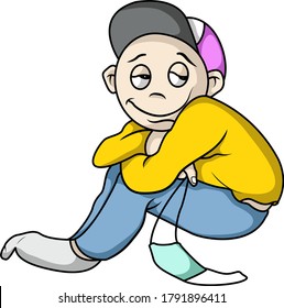 a boy is tired of wearing a mask