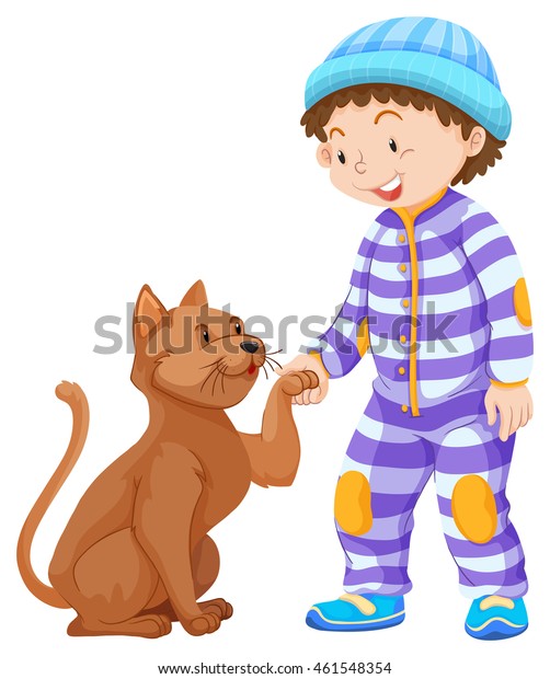 Boy Toddler Pet Cat Illustration Stock Vector (Royalty Free) 461548354