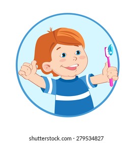 Boy With A Toothbrush In Hand. Boy Giving A Thumbs Up Sign Gesture. Brush Teeth. Cartoon Vector Illustrations. Toothbrush Sanitizer. Toothbrush Image.Tooth Decay. Tooth Infection. Tooth Sensitivity.