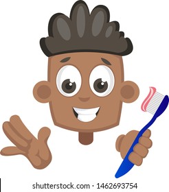 Boy with toothbrush, illustration, vector on white background.