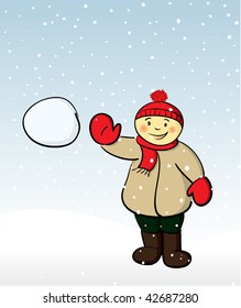 Boy tossing a snowball towards the viewer