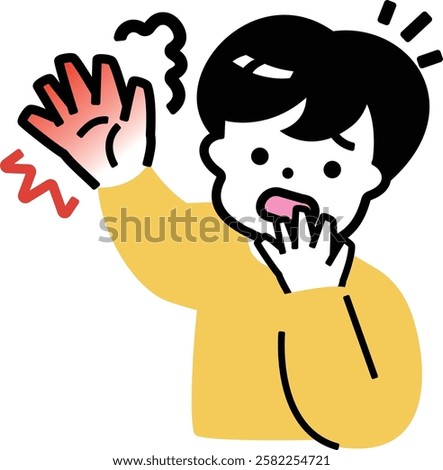 Boy touching dangerous hot object: Caution for burns on children's hands Illustration material_Caution for burns