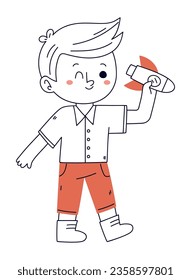 boy with toy doodle icon isolated